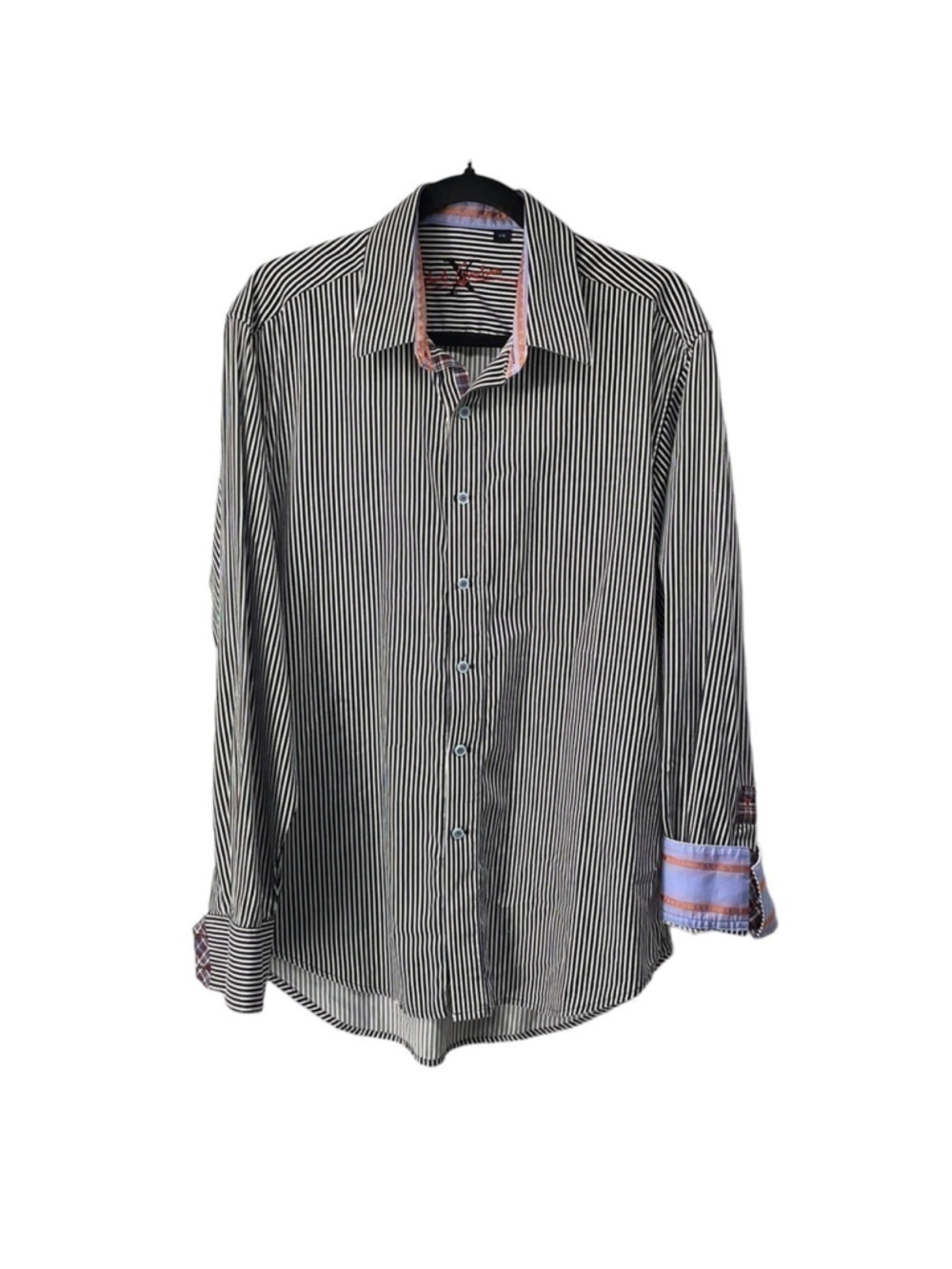 Robert Graham X flip cuff striped button shirt business standout suit sz Lg